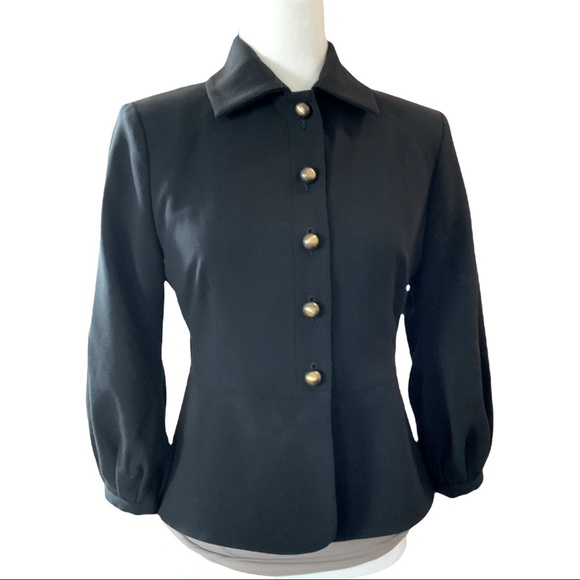 CAbi Abbott Blazer Jacket Black Ponte Knit Button 3/4 Puff Sleeve 3027 Size 4 - Picture 4 of 13